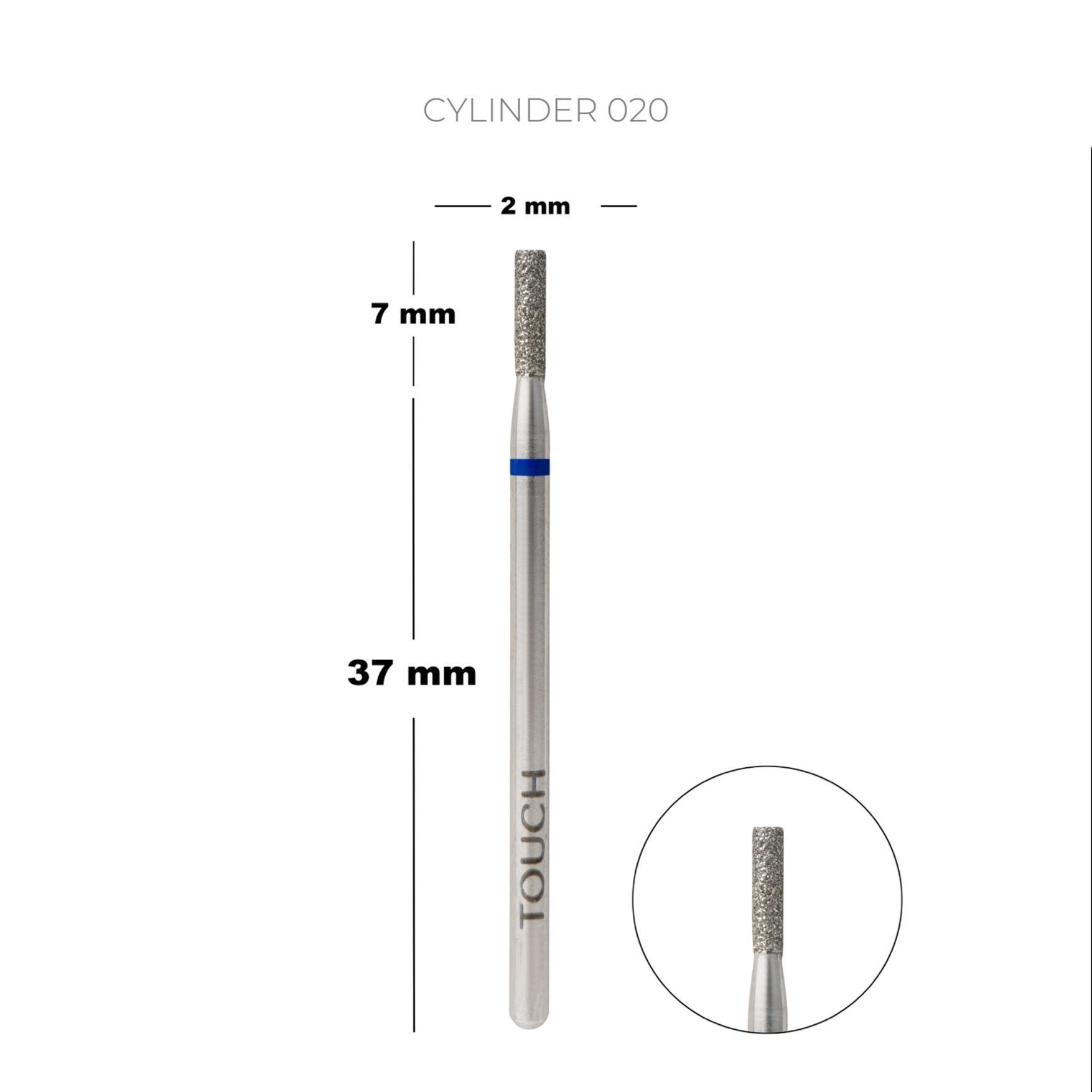 TOUCH gyémántporos csiszolófej - henger 2,0 mm - kék gyűrű, közepes