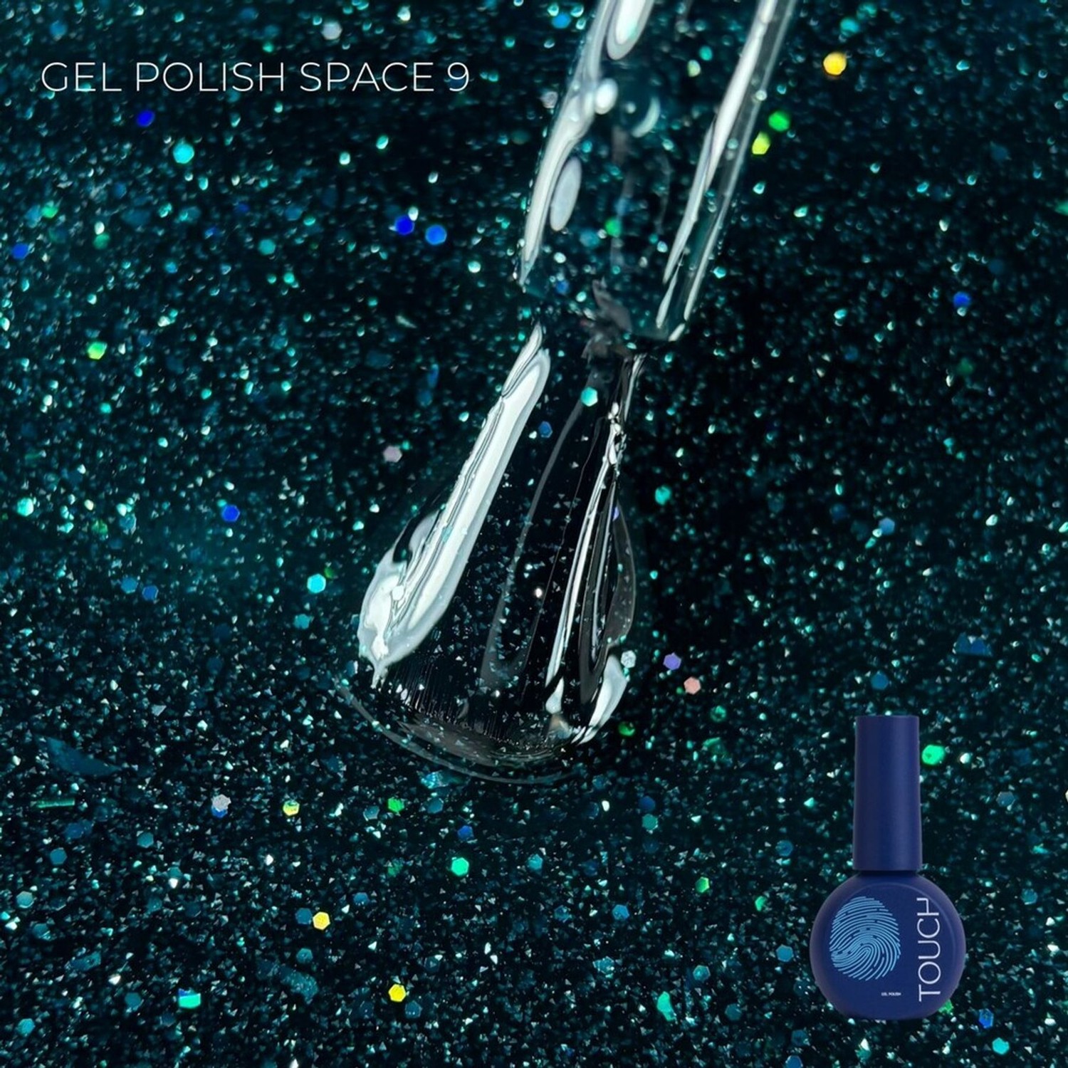 TOUCH Space gél lakk 9 ml No.09 – sötét petrolzöld, fényvisszaverő csillámmal