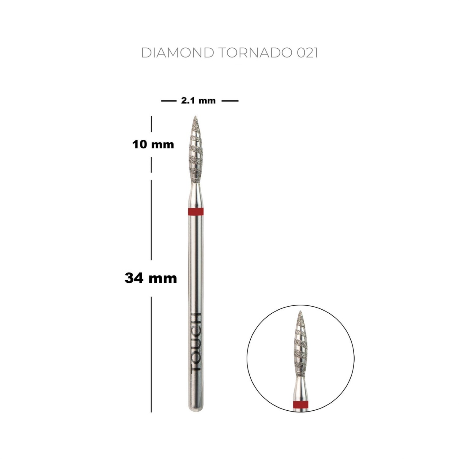TOUCH gyémántporos csiszolófej - Tornado 021 - piros gyűrű, finom