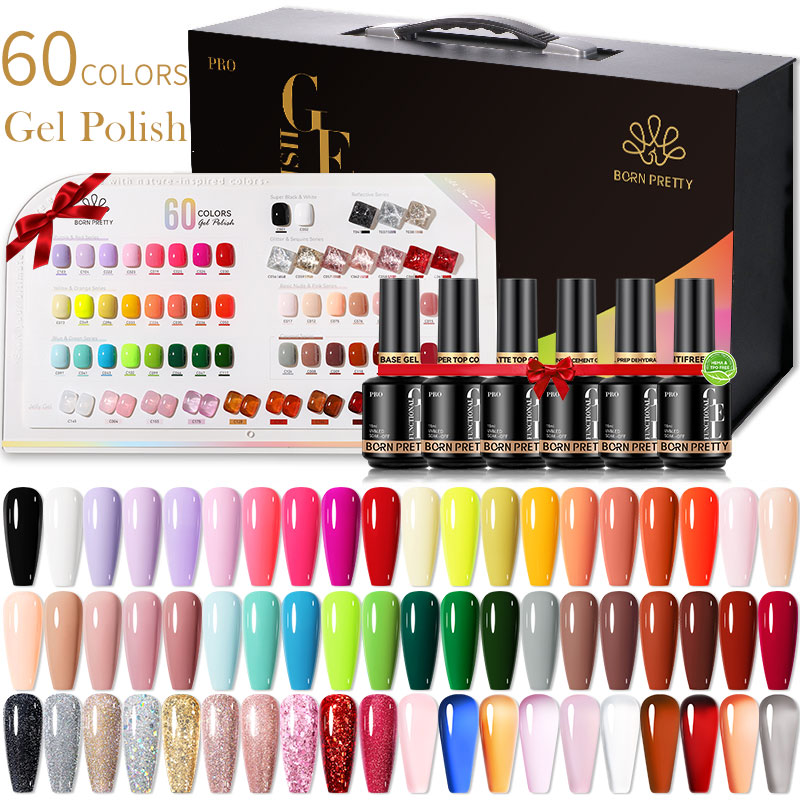 BORN PRETTY Pro UV/LED gél lakk szett - 60 szín + base és top gélek