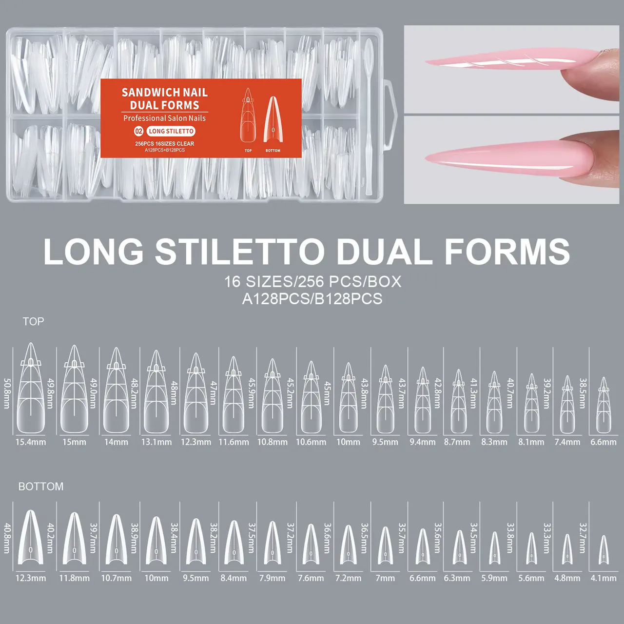 Sandwich Dual Form Tip - 256 db/box - Stiletto