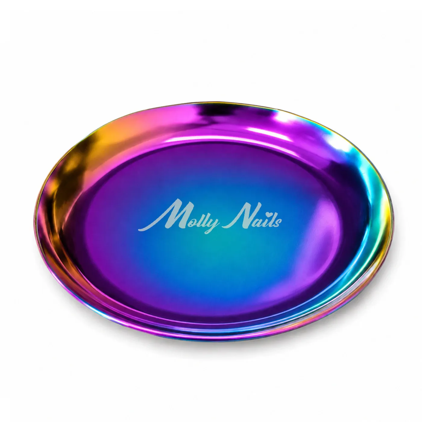 MollyNails kerek fém eszköztálca – szivárvány – 10 × 10 cm