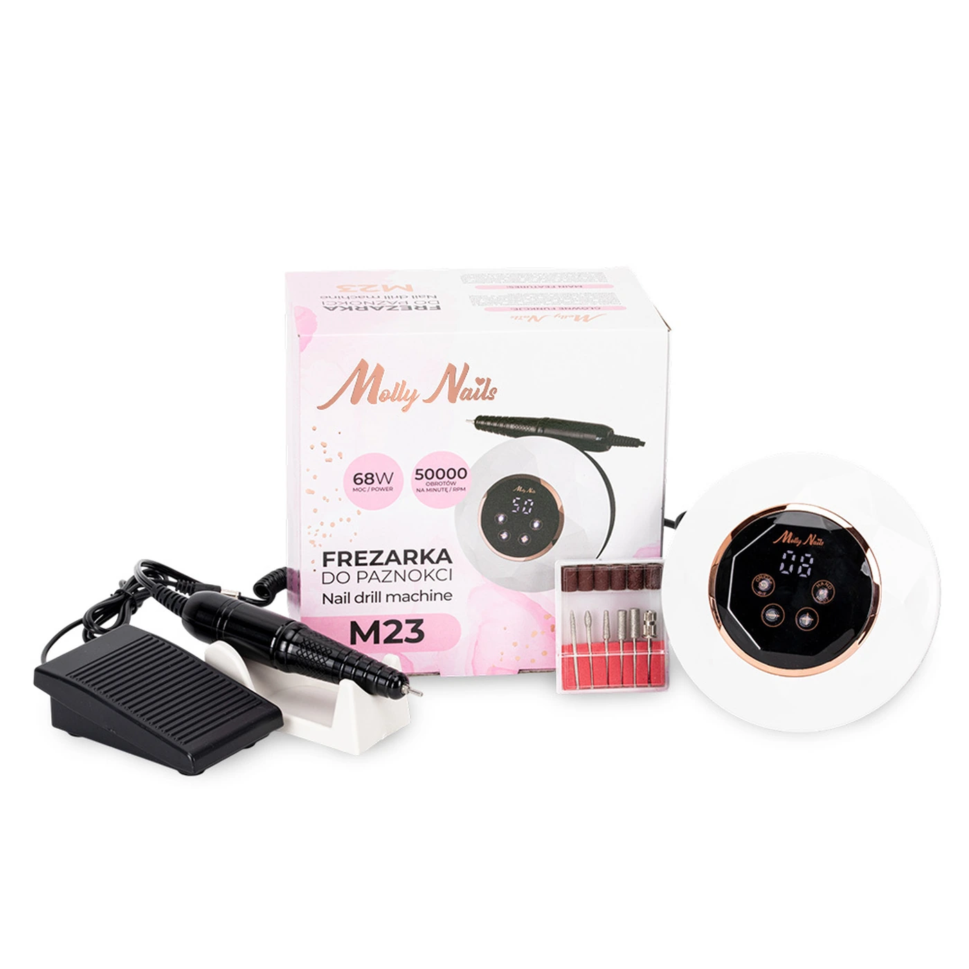 MollyNails M23 professzionális műköröm csiszológép 68W – fehér – 50 000 ford./perc