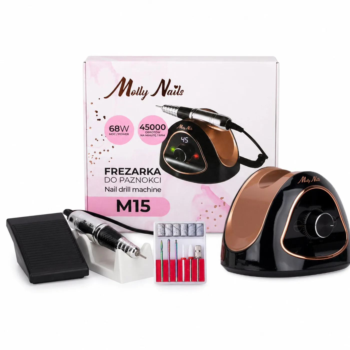 MollyNails M15 professzionális műköröm csiszológép 68W – fekete-arany – 45 000 ford./perc