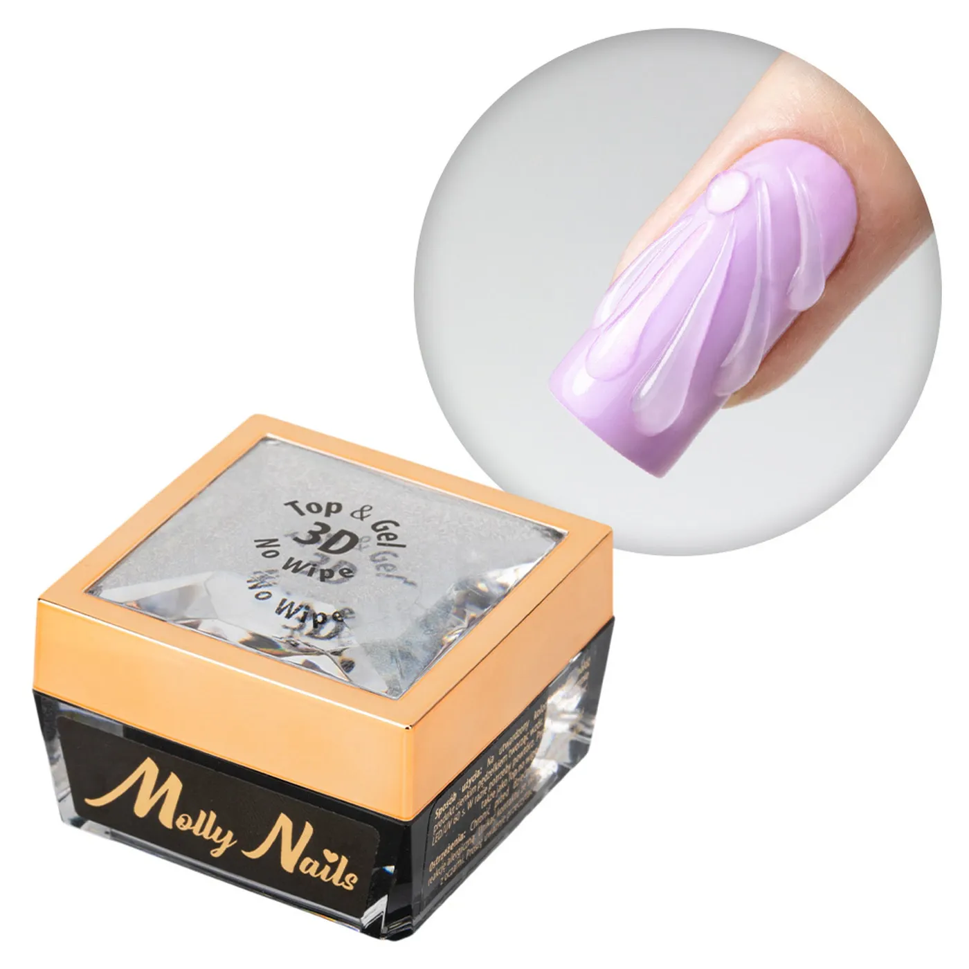 MollyNails Top & Gel No Wipe 3D díszítő- és fényzselé – 15 g