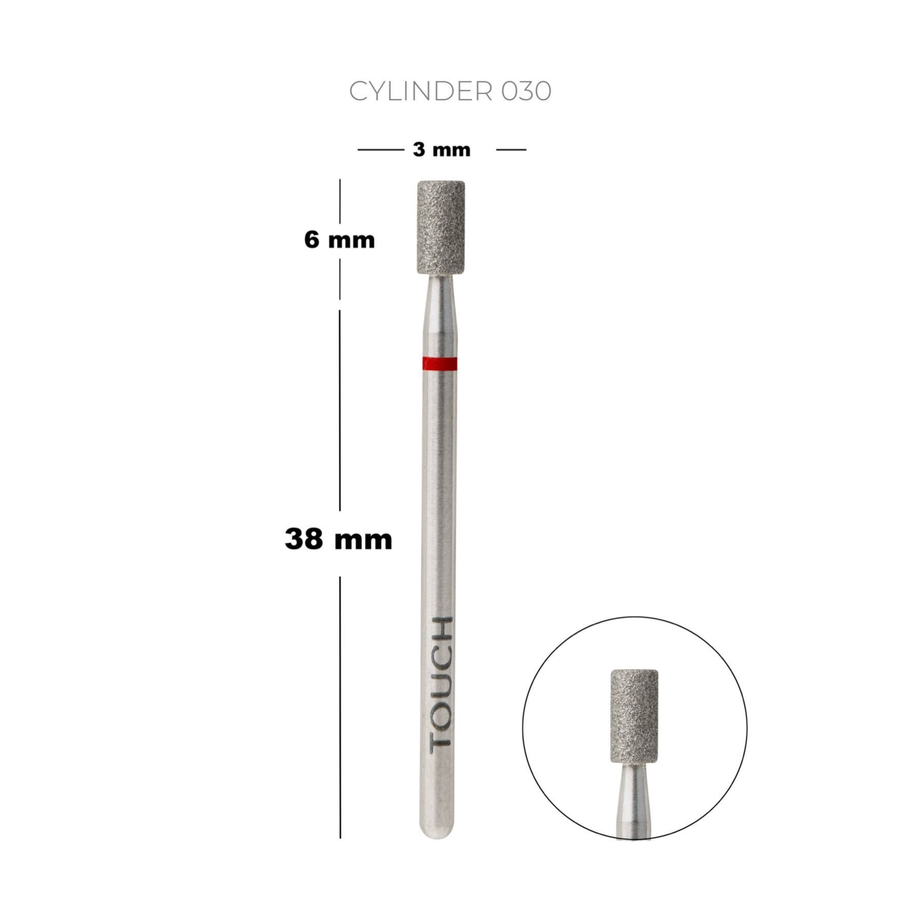 TOUCH gyémántporos csiszolófej - henger 3,0 mm - piros gyűrű, finom