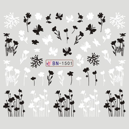Köröm matrica No.1501 fekete-fehér virágok és pillangók-170