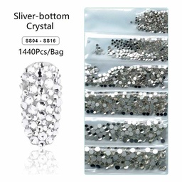 Strasszkövek különböző méretben 6x240 db (1440 db) - Crystal/Ezüst