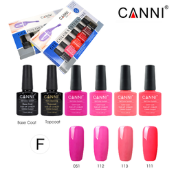 CANNI gél lakk szett UV/LED 7,3 ml szett - F - 4 db szín + base + fényzselé