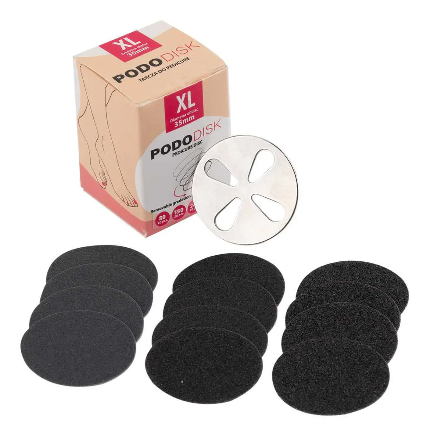 MollyLac PODODISC pedikűr csiszolókorong-készlet tartótárcsával – XL, 35 mm – 50 db