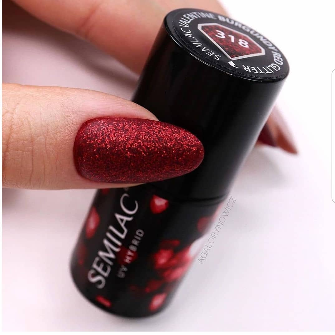 SEMILAC UV/LED Gél Lakk 7ml - 318 - Burgundy Red Glitter