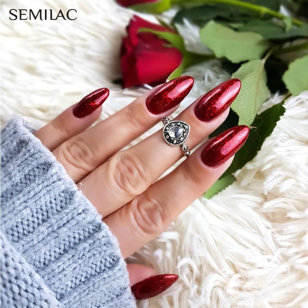 SEMILAC UV/LED Gél Lakk 7ml - 318 - Burgundy Red Glitter