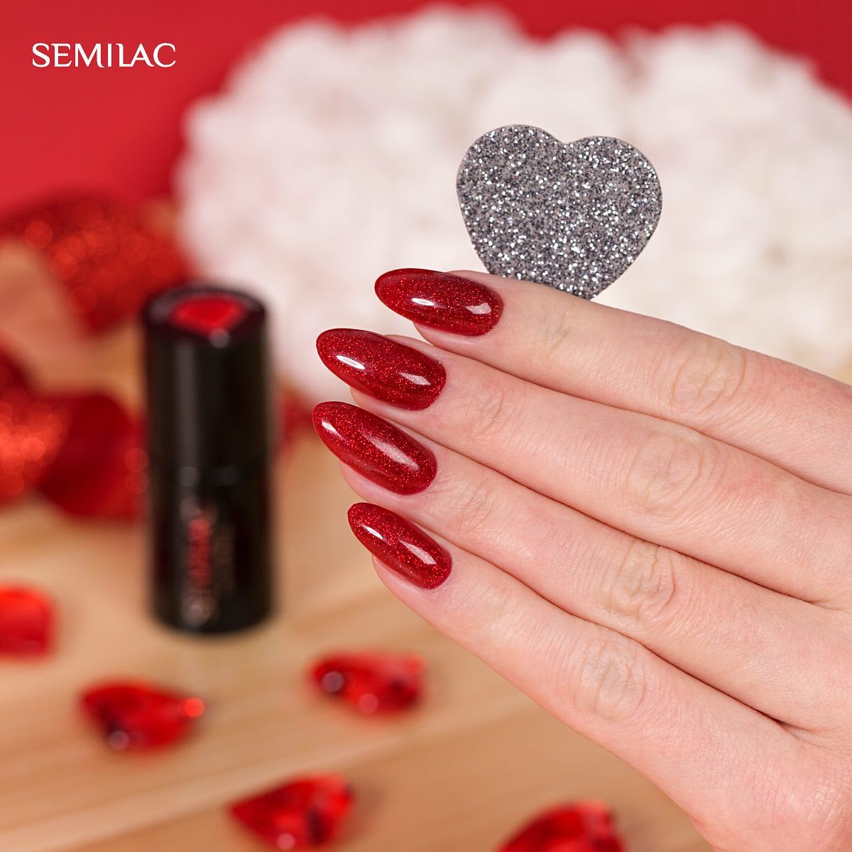 SEMILAC UV/LED Gél Lakk 7ml - 347 - Pretty Red Glitter