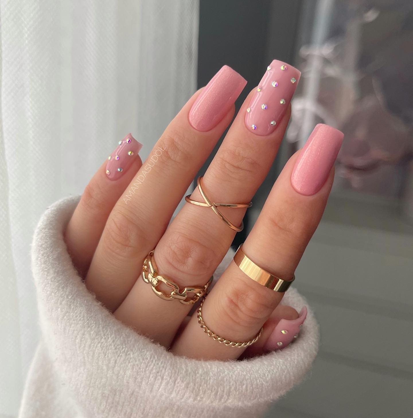 SEMILAC UV/LED Gél Lakk 7ml - 376 - HEMA FREE - Shimmer Stone Pink Diamond