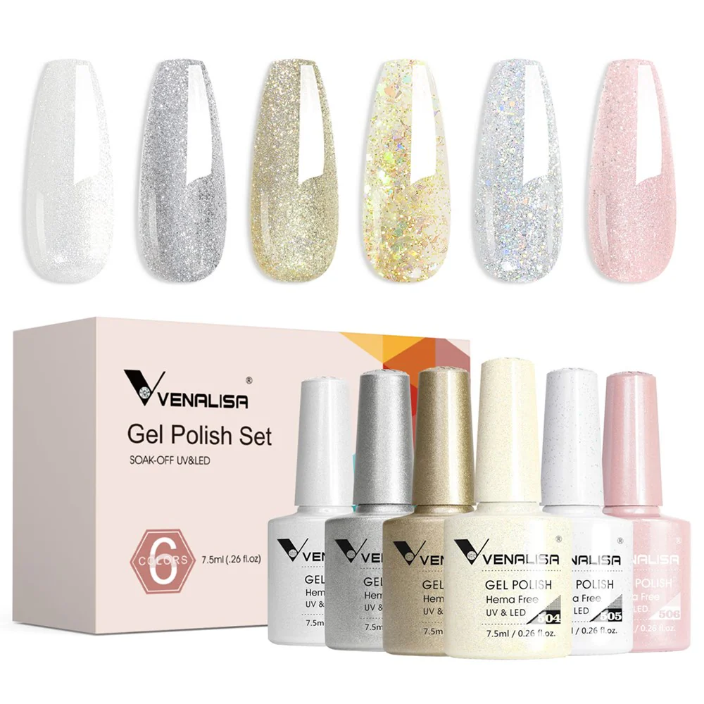 Venalisa 6 db-os UV/LED Gél lakk szett - 2219 - Glitter - Hema Free