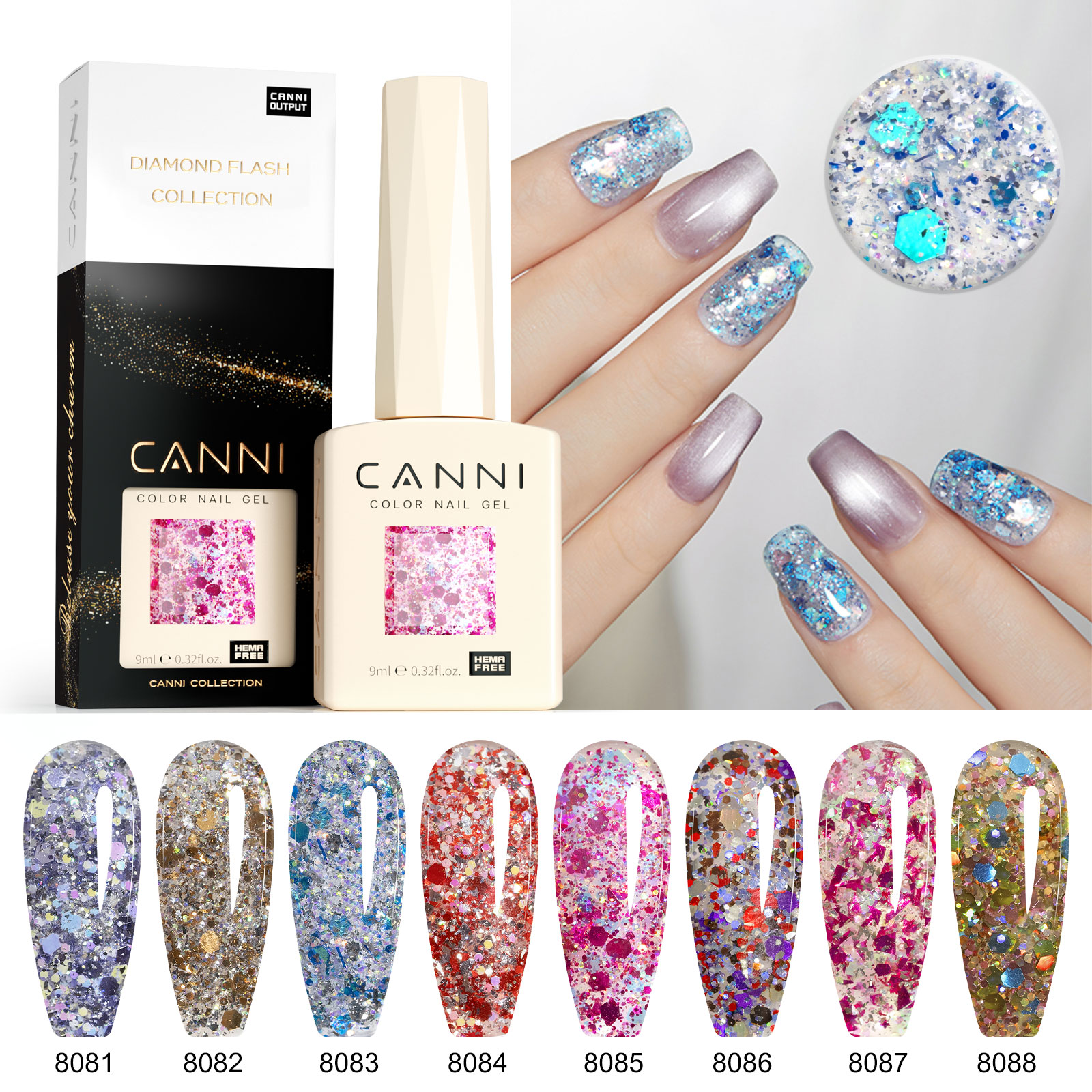 CANNI HEMA FREE  szett 8x9ml - No.11 - Glitz Flash Collection