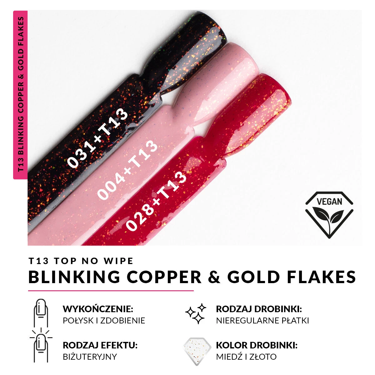 SEMILAC UV HYBRID TOP - fixálásmentes Blinking Copper & Gold Flakes No.T13 7ML